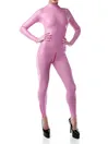 Rubber Fetish Latex Clothing Female Sexy Pink Lady Back Zip Latex Catsuit without Hood Customize for Women