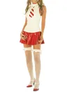 Rubber Fetish Latex Uniform Student Clothing Red and White Necktie Sleeveless Latex Dress