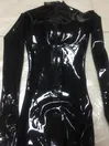 Black Fetish Latex Catsuit Back Zip Toe Socks Rubber Clothing Bodysuits Full Body Catsuit with Five Finger Socks 3D Breast