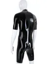 Sexy Rubber Fetish Latex Clothing Half Sleeve Latex Catsuit Half Pants Black Tight Clothing Athletic Bodysuit