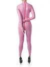 Rubber Fetish Latex Clothing Female Sexy Pink Lady Back Zip Latex Catsuit without Hood Customize for Women
