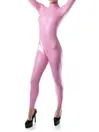 Rubber Fetish Latex Clothing Female Sexy Pink Lady Back Zip Latex Catsuit without Hood Customize for Women