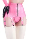 Custom-made Pink Sexy Mini Latex Skirts Garters Front Zippers Rubber Bottoms without Stockings Custom-made Pink Sexy Mini Latex Skirts Garters Front Zippers Rubber Bottoms without Stockings