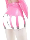 Custom-made Pink Sexy Mini Latex Skirts Garters Front Zippers Rubber Bottoms without Stockings Custom-made Pink Sexy Mini Latex Skirts Garters Front Zippers Rubber Bottoms without Stockings