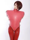 Red Latex Clothing Stand Collar Sleeveless Air Inflation Nature Latex Catsuit