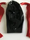 Natural Latex Black Mask Fetish Open Eyes Mouth Back Zipper Hood with Hair pieces Wig