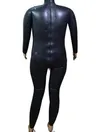 Black Natural Latex Clothing Gummi Inflatable Catsuit Back Zip to Crotch Overall Bodysuits
