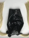 Natural Latex Black Mask Fetish Open Eyes Mouth Back Zipper Hood with Hair pieces Wig
