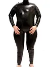 Black Natural Latex Clothing Gummi Inflatable Catsuit Back Zip to Crotch Overall Bodysuits