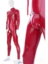 Natural Latex Catsuit Men 3D Crotch Sheath Hole Rubber Clothing Breast Vertical Zipper Bodysuit