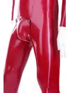 Natural Latex Catsuit Men 3D Crotch Sheath Hole Rubber Clothing Breast Vertical Zipper Bodysuit