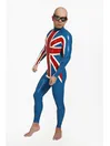 Uk Flag Front Pattern Back Zipper Latex Catsuit