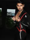 Handsome Men Front Zip Natural Latex Catsuit Handsome Men Front Zip Natural Latex Catsuit