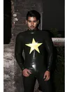 Men Front Chest Star Pattern Back Zipper Latex Catsuit