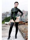 Women Bodysuit Strip Sexy Latex Uniform