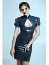 Short Sleeves Slim Peacock Latex Dress