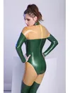 Women Latex Clothing Bicolor Fashion Back Zipper Latex Catsuit