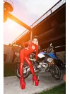 Women Latex Clothing Chest Leakage Moto Girl Slim Latex Catsuit