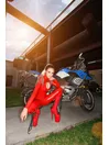 Women Latex Clothing Chest Leakage Moto Girl Slim Latex Catsuit