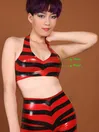 Women Stripe Latex Halterneck Bra and Panties