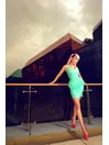 Women Sleeveless Layered Pleated Waist Latex Short Dress