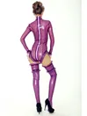 Purple High Collar Strip Annie Bodysuit Latex Clothing