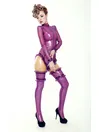 Purple High Collar Strip Annie Bodysuit Latex Clothing