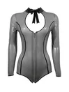 Women Front Zipper Neck Lace Up Latex Bodysuit