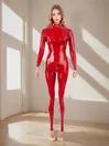 Women Latex Clothing Red Full Body Back Zipper Latex Catsuit