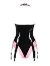 Women Black Halterneck Front Zipper Latex Bodysuit