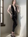 Women Latex Clothing Sexy Halterneck Open Back Latex Bodysuit.