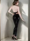 Women Latex Clothing Sexy Halterneck Open Back Latex Bodysuit.