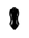 Women Black Back Thru Zipper Latex Bodysuit