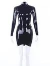 Black Long Sleeves High Collar Back Zip Latex Mini Dress