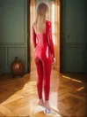 Women Latex Clothing Red Neck Entry No Zipper Latex Catsuit