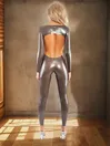 Women Latex Clothing Open Back Front Zip Latex Catsuit