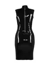 Women Front Cross Strap Back Zip Sleeveless Latex Dress
