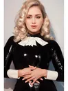 Women Long Sleeves Neckline Bowknot Latex Dress Women Long Sleeves Neckline Bowknot Latex Dress