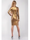 Gold Long Sleeves Shiny Latex Knee-length Dress