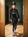 Black 3D Cup Upper Back Zipper Latex Catsuit