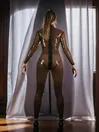 Women Latex Clothing Brown 3D Cup Edge Strips Latex Catsuit