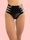 Women High Waist Sides Hollow Latex Briefs