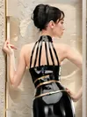 Sleeveless Front Back Straps Latex Top