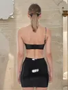 Black Metal Strap Half Shouder Latex Top