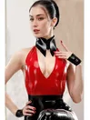 Women V Neck Sleeveless Wetlook Latex Top