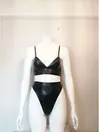 Women Black Latex Bra and High-waist Shorts