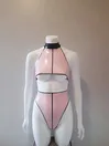 Latex Strips Halterneck Top and High-waist Shorts
