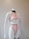 Latex Strips Halterneck Top and High-waist Shorts