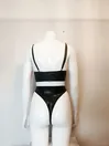 Women Black Latex Bra and High-waist Shorts
