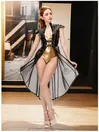 Women Feminine Wide Cut Hemline Latex Cloak with Buckles